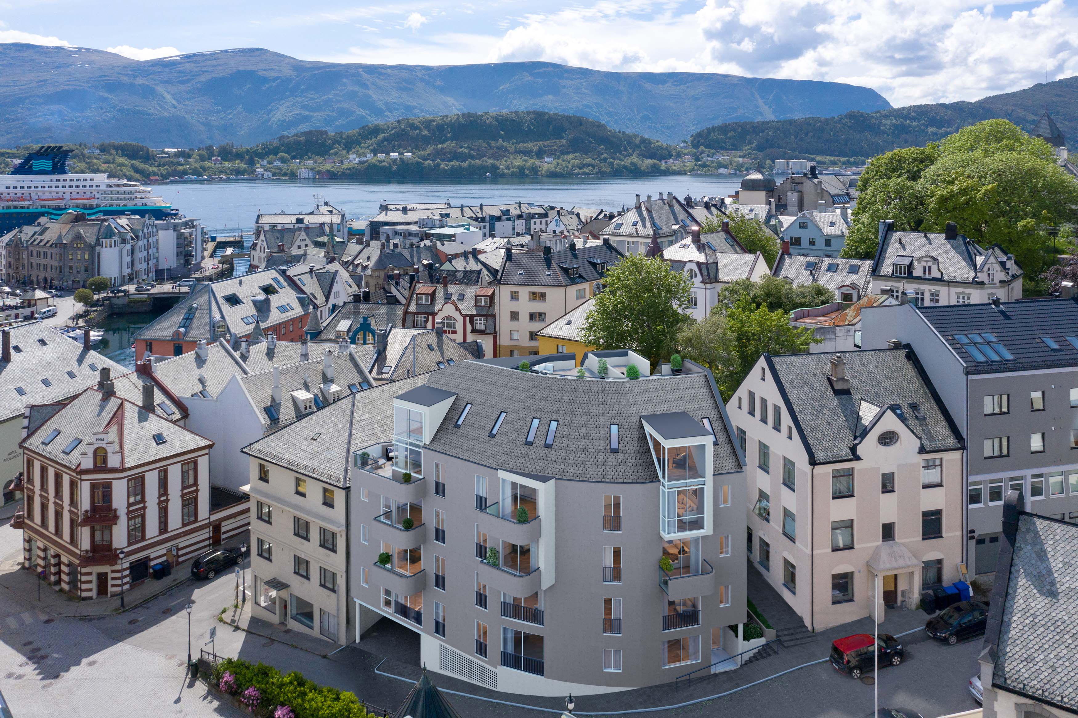 Slik vil det ferdige prosjektet se ut på Brunholmen.