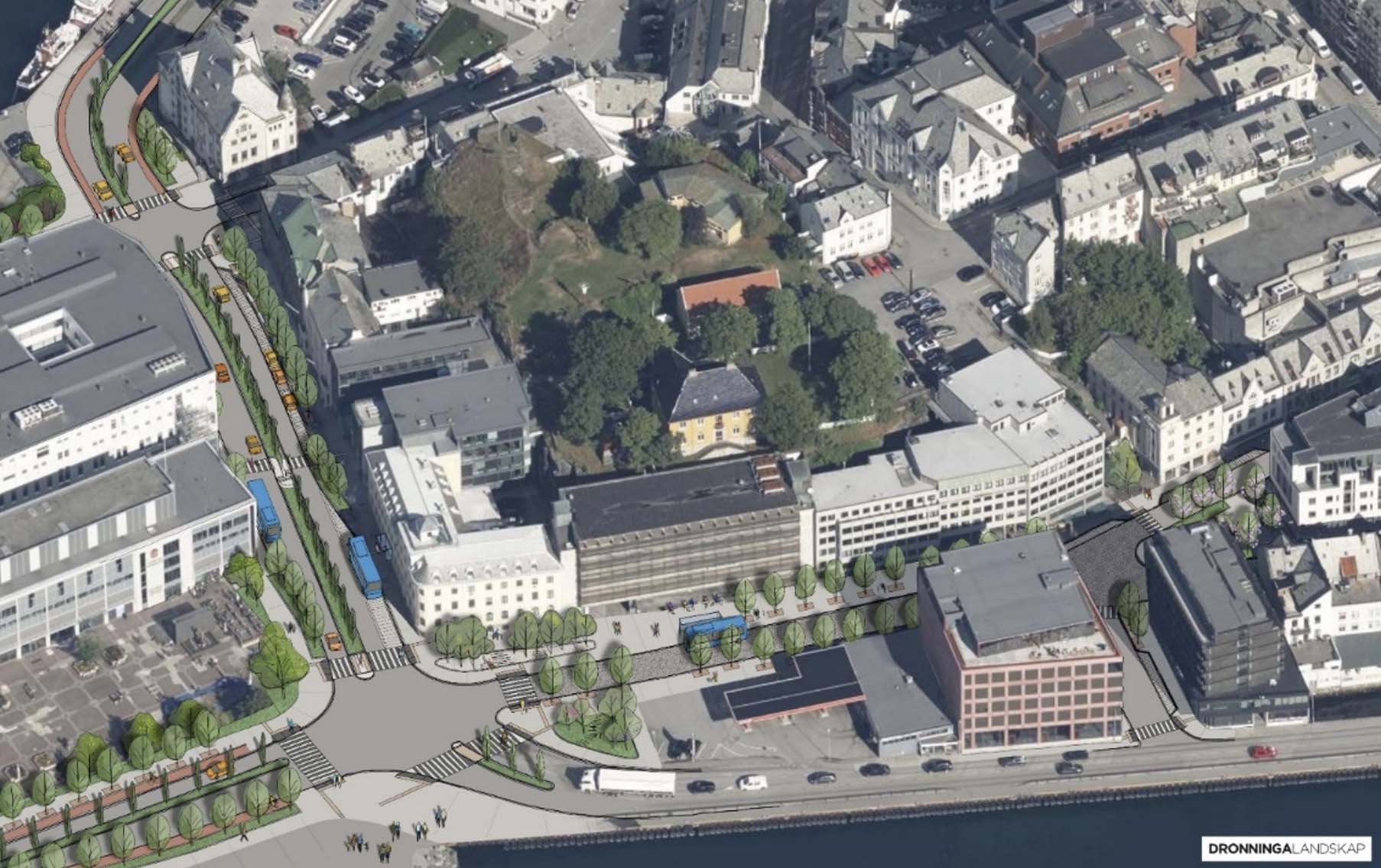 Prosjektet på Sørsida strekker seg fra Waterfront til Posthuskrysset. Nå vurderes ulike løsninger med mål om å finne den beste løsningen for gatenettet i Ålesund sentrum.