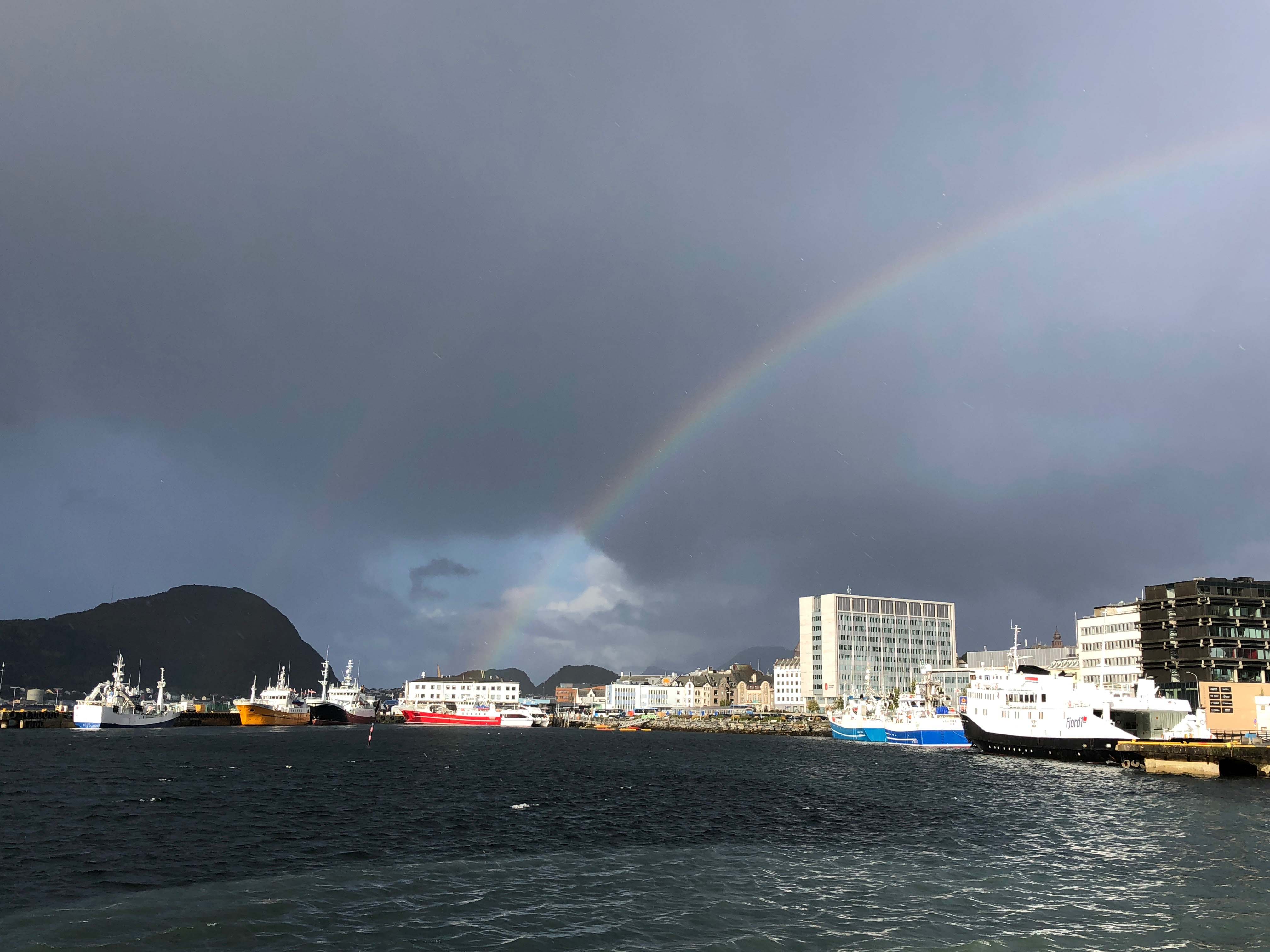 Idunbygget og Rådhuset sett fra sjøsiden i Ålesund sentrum. -Vi må jo utnytte den utsikten vi faktisk har her, sier Anja  i Pir Cowork.